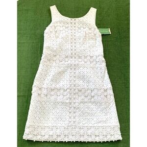 NWT Lilly Pulitzer Delia Mila Windowpane Crochet Eyelet Cotton Shift Dress White